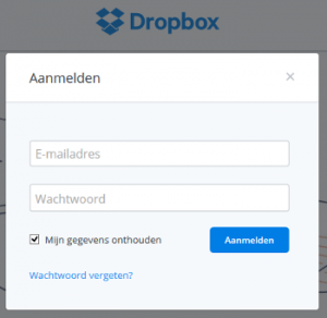 Dropbox login inlogscherm